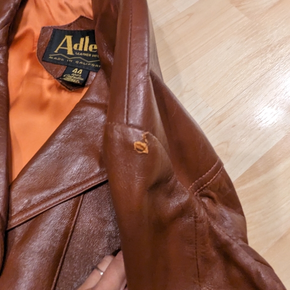 Vintage Brown Leather Jacket By Adler Size 44  Buttons Intact and Original - Picture 11 of 11